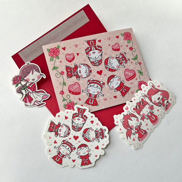 Valentine's Card + Stickers Bundle
