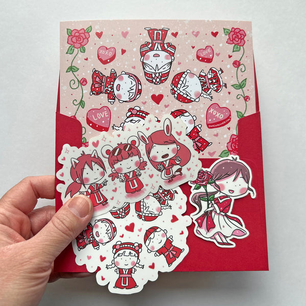 Valentine's Card + Stickers Bundle