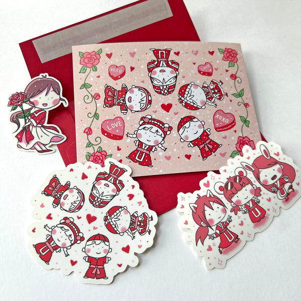Valentine's Card + Stickers Bundle