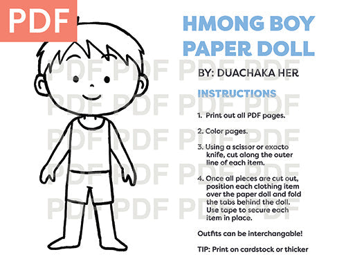 Hmong Paper Dolls (Line-Art PDF) - One-Time Event Use