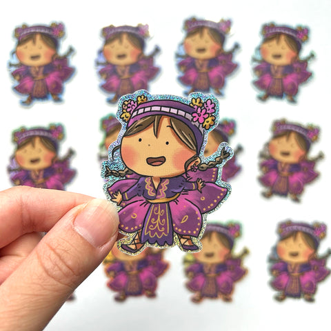 Hmong Flower Girl Glitter Sticker