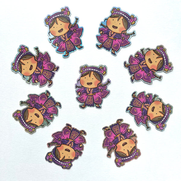 Hmong Flower Girl Glitter Sticker